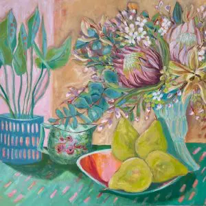 Still Life with Pears & Pot Plant